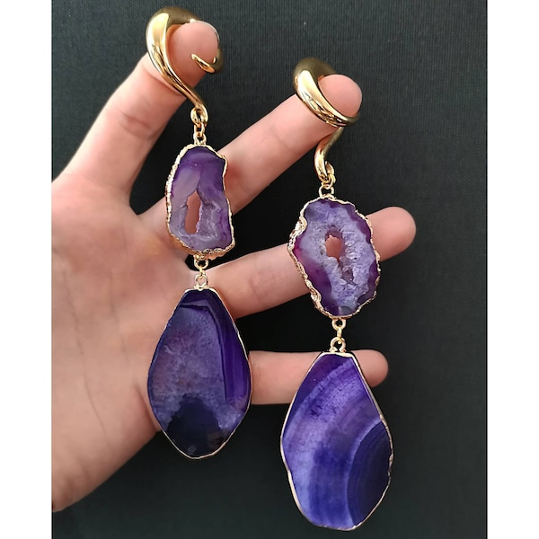 Goldcolored Purple Achat & Geode Hangers ab 25 Euro