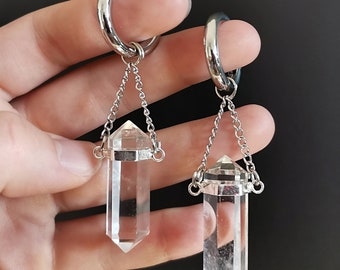 SILVERCOLORED QUARTZ HOOP Hangers Earweights ab 25 Euro *best gift idea for man woman all genders alternative punk witchy girls*