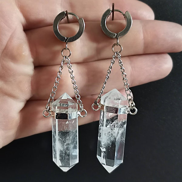 SILVERCOLORED QUARTZ EARRINGS ab 20 Euro *best gift idea for man woman all genders alternative punk witchy girls*