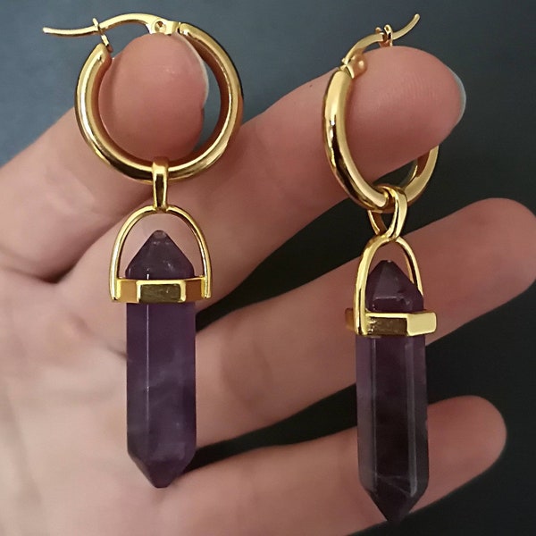 Goldcolored Amethyst Crystal Hoop Earrings ab 15 Euro