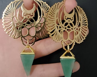 GOLDCOLORED SCARAB HOOPS with Green Aventurine Pyramid Pendant ab 20 Euro *best gift idea for man woman all genders alternative*