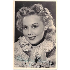 Tarjeta autógrafa de Anny Ondra firmada en 1941, tarjeta autógrafa de los años 40 con firma manuscrita Actores de cine nacionales internacionales