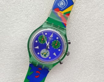 Vintage Swatch Chrono Special UNLIMITED SCZ103 1995 50ème UN très rare, ancien stock jamais porté avec batterie neuve, idéal pour les collectionneurs ou cadeau