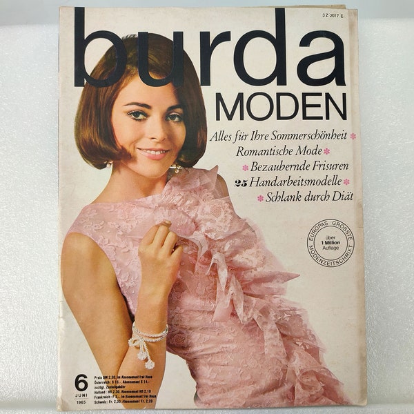 Burda Fashion vintage juin 1965, vêtements à motifs années 60, magazine de mode magazine de mode, mode d’été rétro, couture tricot crochet cuisine