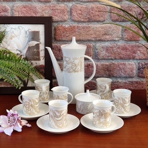 Vintage Rosenthal porcelain coffee service, white gold mocha service for 6 people, rare decor Potsdam 60s Form Berlin by Theo Baumann, gift