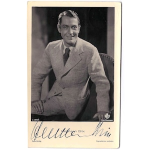 Tarjeta autógrafa Hermann Brix firmada en 1942, tarjeta autógrafa de los años 40 con firma manuscrita Actor de cine alemán, Austria