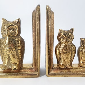 Vintage solid brass bookends, heavy brass metal owl bookends, mid century brass bookends owl figures, home or office decor, birthday gift