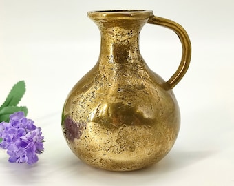 Small vintage brutalist solid brass vase, handmade 60s brass flower vase, mid century brass vase for one flower, vintage home office decor