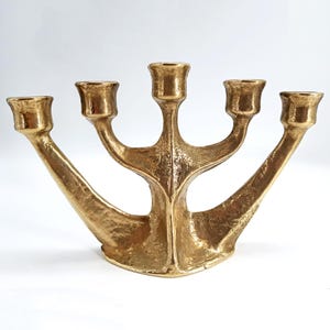 Brutalist vintage gold bronze candelabra 60s, mid century 5 arms candle holder, bronze candlestick, minimalist design, modern home decor