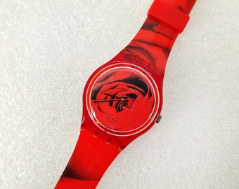 New vintage Swatch Gent Special THE ROSE GR136 in red never worn with new battery, great gift for collectors, limited special edition