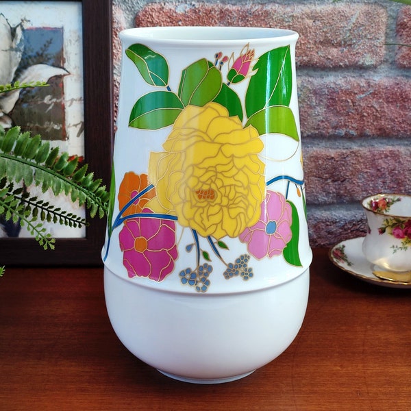 Rosenthal Germany Op-Art porcelain vase Studio Linie, vase colorful floral design Wolf Bauer, porcelain vase for collectors home decor gift