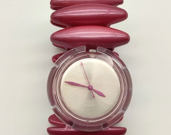 New vintage Midi Pop Swatch NEANDA ROSA PMP100 in pink never worn with new battery, elastic rubber band, great for collectors, birthday gift