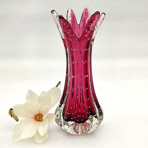 Vintage Murano Vase Archimede Seguso bullicante 50s, mid century pink and clear Murano glass vase, glass art Murano vase gift or home decor