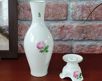 Vintage porcelain vase and candle holder Wiener Rose with single rose decor, Augarten white vase mid century 80s, Art Deco home decor gift