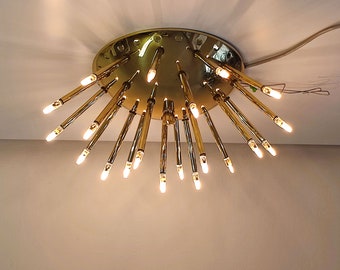 Vintage Sputnik ceiling or wall lamp, Bankamp half ball lamp with 20 LED bulbs, 90s gold eye-catcher Hollywood Regency lamp, home interior