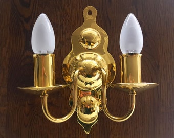 Para zabytkowych mosiężnych lamp ściennych, lampy w stylu Hollywood Regency, para lamp ściennych, lampy do salonu, lampy do przedpokoju, lampy zabytkowe w idealnym stanie