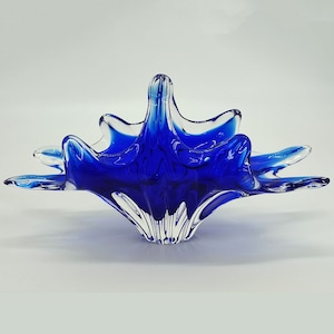 Vintage Murano glass basket bowl royal blue, 1950s bowl Flavio Poli Seguso Sommerso, mid century Murano glass art bowl home decor or gift