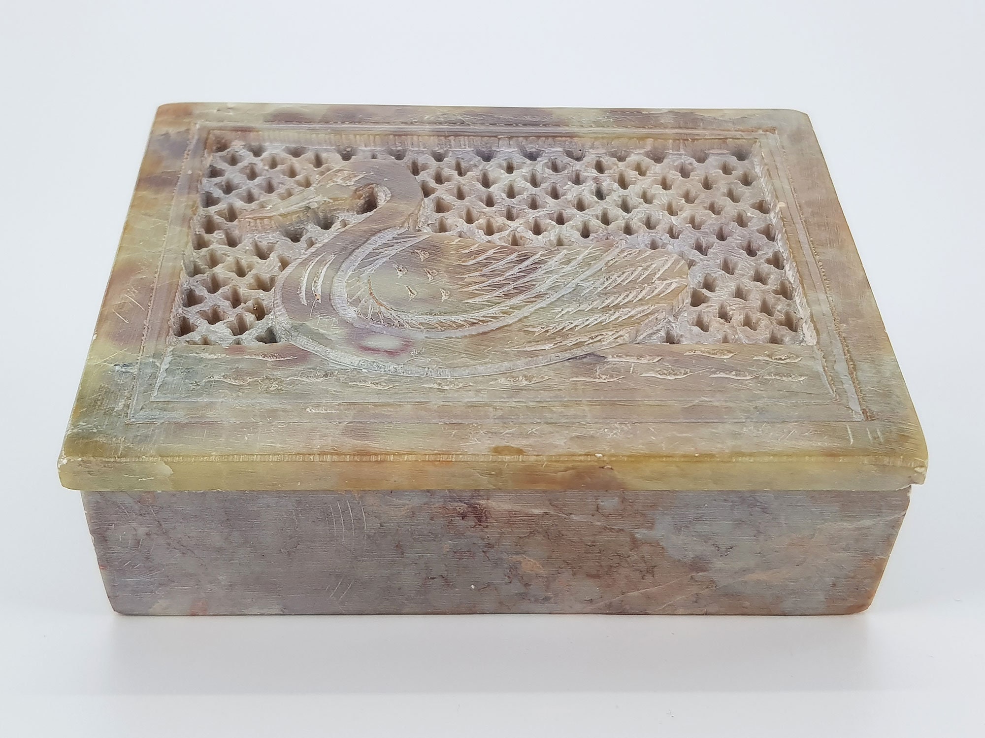 Vintage hand carved soapstone box with lid trinket jewelry Etsy.de