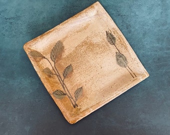 Handmade Ceramic Square Leaf Design Plate| Floral Design Square Platter| Hand painted Plate| Tapas Plate|Christmas Gift