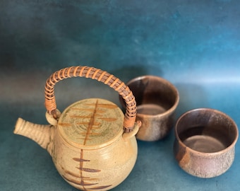 Handmade Ceramic Tea Set in Rustic Green|Ceramic Tea Pot|Ceramic Tea Cups |Pottery Tea Set| Japanese Tea Ceremony| ChristmasGift