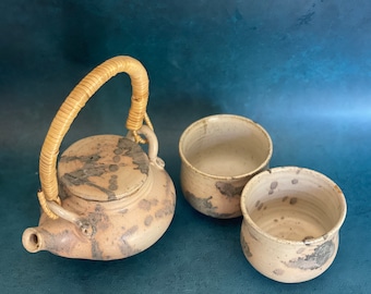 Handmade Modern Japanese Tea Set - 3 piece-Ceramic Tea Pot|Ceramic Tea Cups |Ceramic bowl|Pottery Tea Set| Stoneware| Christmas Gift