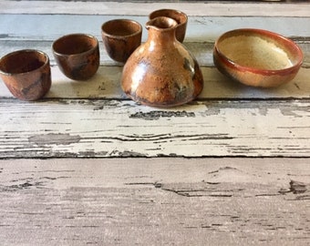 Japanese  Handmade Ceramic Sake Set - 6 piece| Ceramic Sake Tokkuri ||Hand painted Ceramic Sake Cups| Ceramic Sake Bottle|Mothers Day Gift