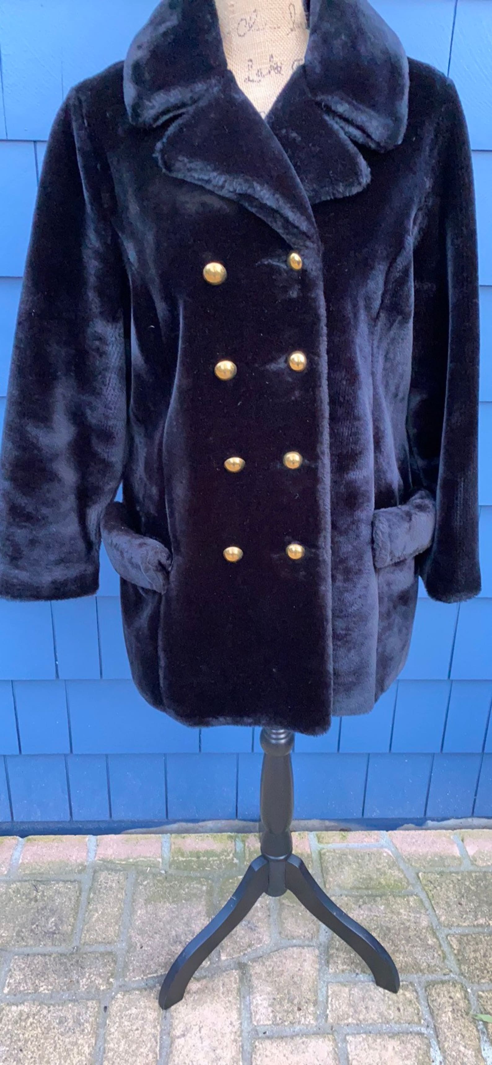 Vintage Union Made black faux fur coat jacket Large Etsy