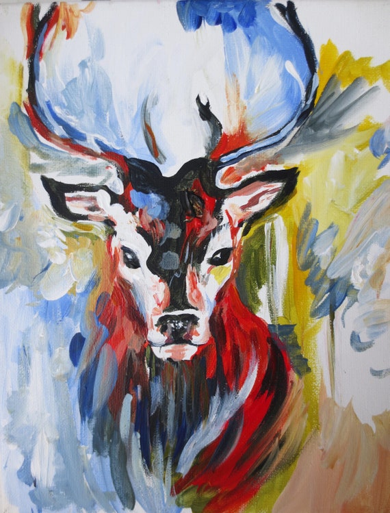 Hand Painted Impressionist Deer Original Acrylic Painting On | Etsy