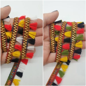 1 Metre Multi Coloured Fringe Tassel Trim, Rainbow Indian Lace, Ethnic Trim Border, Boho Trim, Latkan Lace