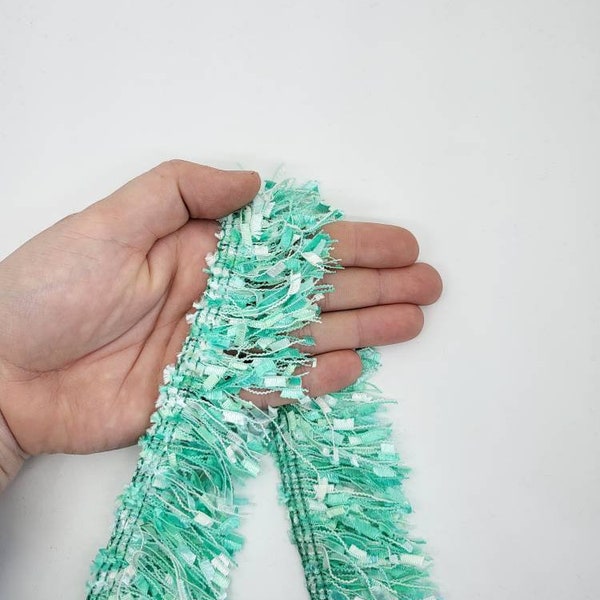 Mint Green Indian Sari Fringe Tassel Trim, Fringe Indian Lace, Ethnic Trim Border, Boho Trim, Latkan Lace 1 Metre