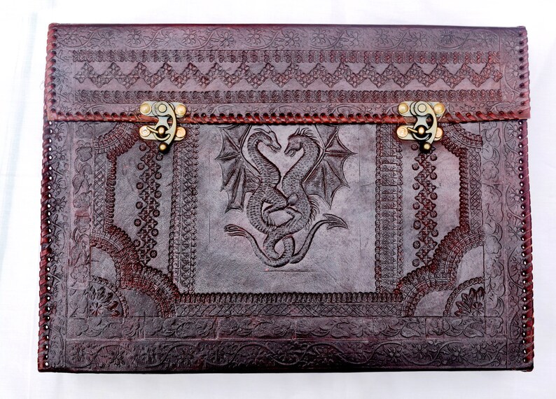 Men's leather messenger embossed bag leather dragon Etsy