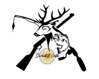 Deer Fish Hunting Decal, Vinyl Car Truck Window Sticker