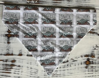 Dog Bandana- Star Wars Grogu Snack, Attack, Protect , Slides Over The Collar