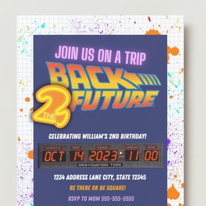 Ritorno al futuro invito di compleanno di 2 anni-stampabile scaricabile personalizzato (consegnato entro 48 ore)
