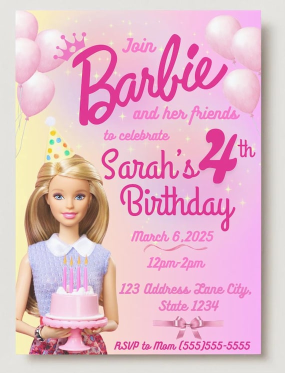Barbie and Friends Birthday Invitation-personalized Downloadable
