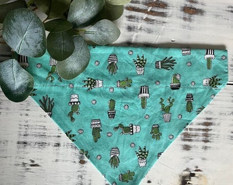 Dog Bandana- Green, Succulents and Cactus, Slide on Bandana