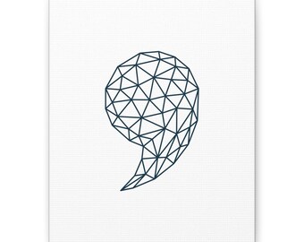 Impresión minimalista en lienzo con coma, azul océano, decoración del hogar, diseño low poly, decoración de sala de estar, signo de puntuación