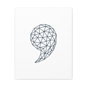 May include: A black and white geometric illustration of a semicolon.