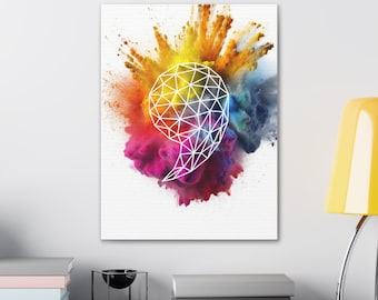 Coma en explosión de color, polvo Holi, lienzo de estructura metálica, diseño Low Poly, decoración de sala de estar, signo de puntuación, vibrante