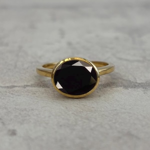 Black Onyx Oval Shape Bezel Ring, 925 Silver Gold Handmade Ring, Bezel Set Stackable Ring, Black Stone Ring, Wedding & Anniversary Gift Ring