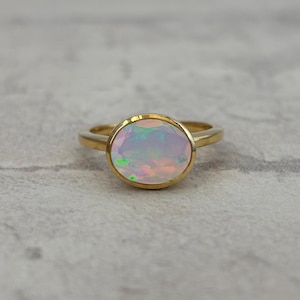 Unique Solitaire Opal Ring for Women – Bezel Set Wedding & Anniversary Gift for Her