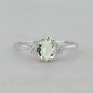 Vintage Prasiolite Ring: Green Amethyst & CZ Sterling Silver
