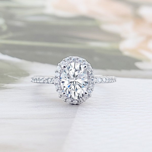 Anillo de compromiso de halo ovalado, anillo de compromiso clásico de circonita cúbica de plata 925, anillo de boda de diamantes CZ, anillo de promesa, regalo para ella