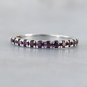 Rhodolite Garnet Sterling Silver Half Eternity Stackable Ring