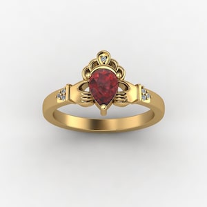 Vintage Garnet Claddagh Ring: Sterling Silver Crown, Irish Promise Ring