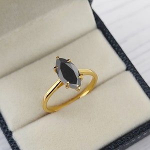 Marquise Black Onyx Ring: Sterling Silver Claw Setting, Statement Jewelry