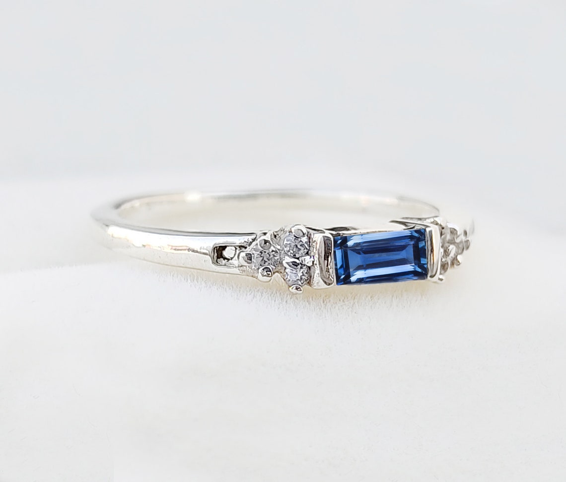 Sapphire Baguette Wedding Ring Bezel Set Split Ring - Etsy