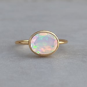 Natural Ethiopian Opal Oval Vintage Classic Ring, 925 Silver Gold Plated Ring, Bezel Set Stackable Ring, Opal Ring, October Birthstone Ring