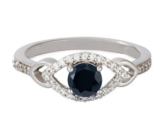 Black Onyx Evil Eye Ring in Sterling Silver | Handmade Protection Jewelry | Stylish Stackable Ring
