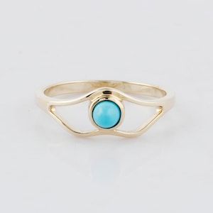 Dainty Turquoise Ring: Yellow Gold Sterling Silver Art Deco Ring